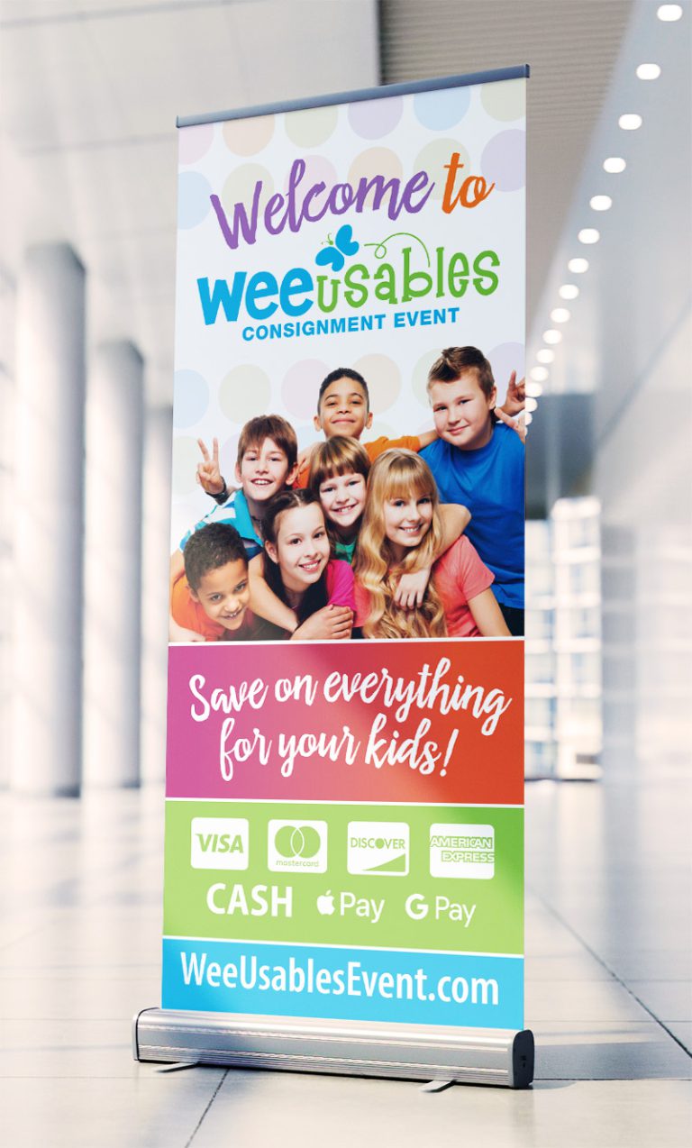 WeeUsables Welcome Banner featuring smiling multi-racial children, payment options, and more.